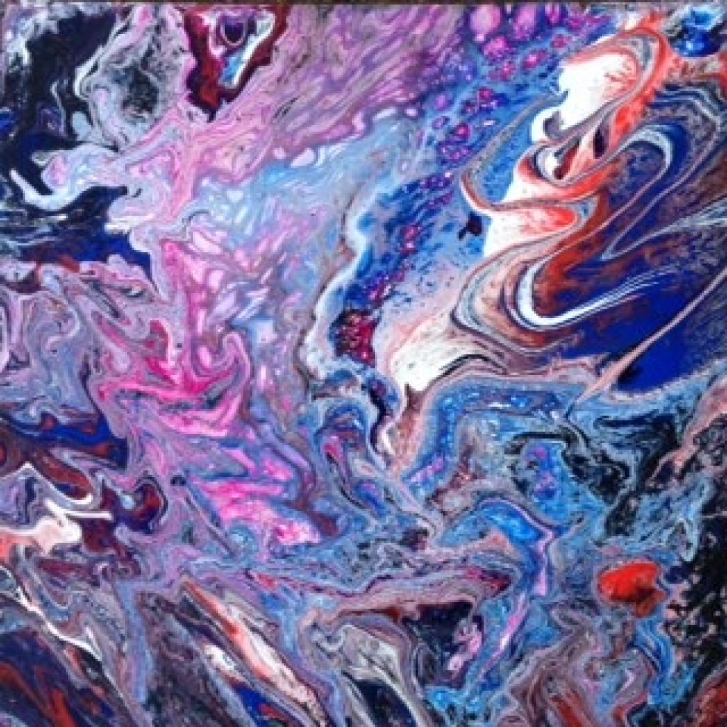 Birth acrylschilderij pouring 50 x 50 cm door Thea