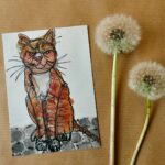 A6 kaart ingekleurde lijntekening Kat