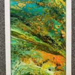 Summer pouring schilderij op keramische tegel ingelijst in hout
