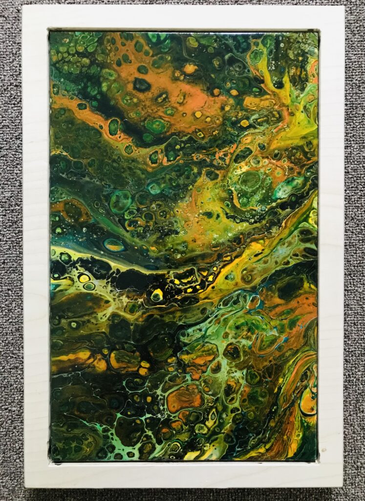 Autumn pouring schilderij op tegel ingelijst in hout