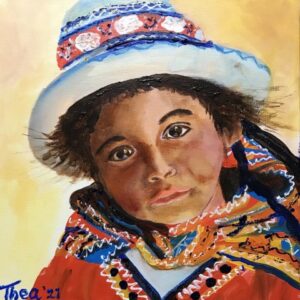 Meisje uit Peru acrylschilderij 40 x 30 cm door Thea