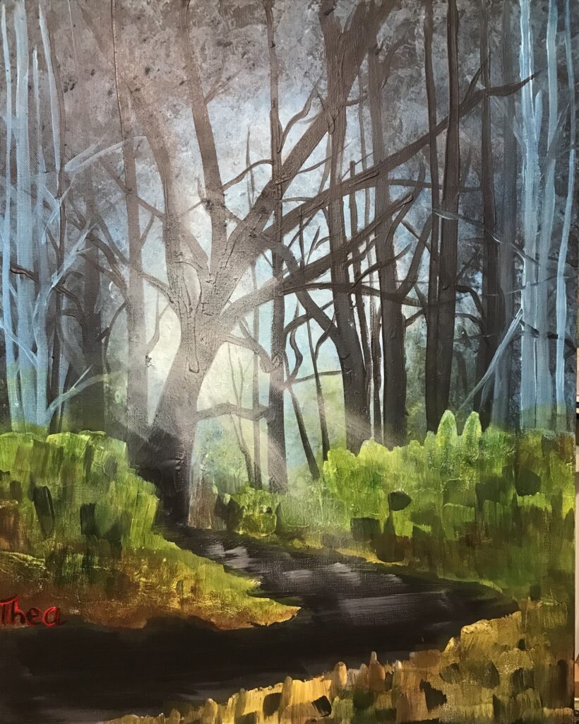 Acrylschilderij bos 50 x 40 cm door Thea