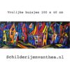 Vrolijke huisjes 2021 acrylschilderij 100 x 40 cm door thea