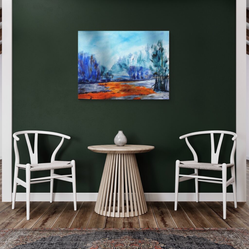 in interieur geplaats acrylschilderij