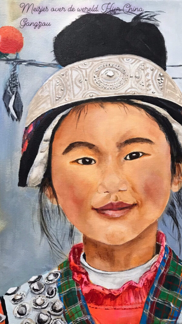 Meisje uit China Guizhou acrylschilderij 40 x 30 cm door thea