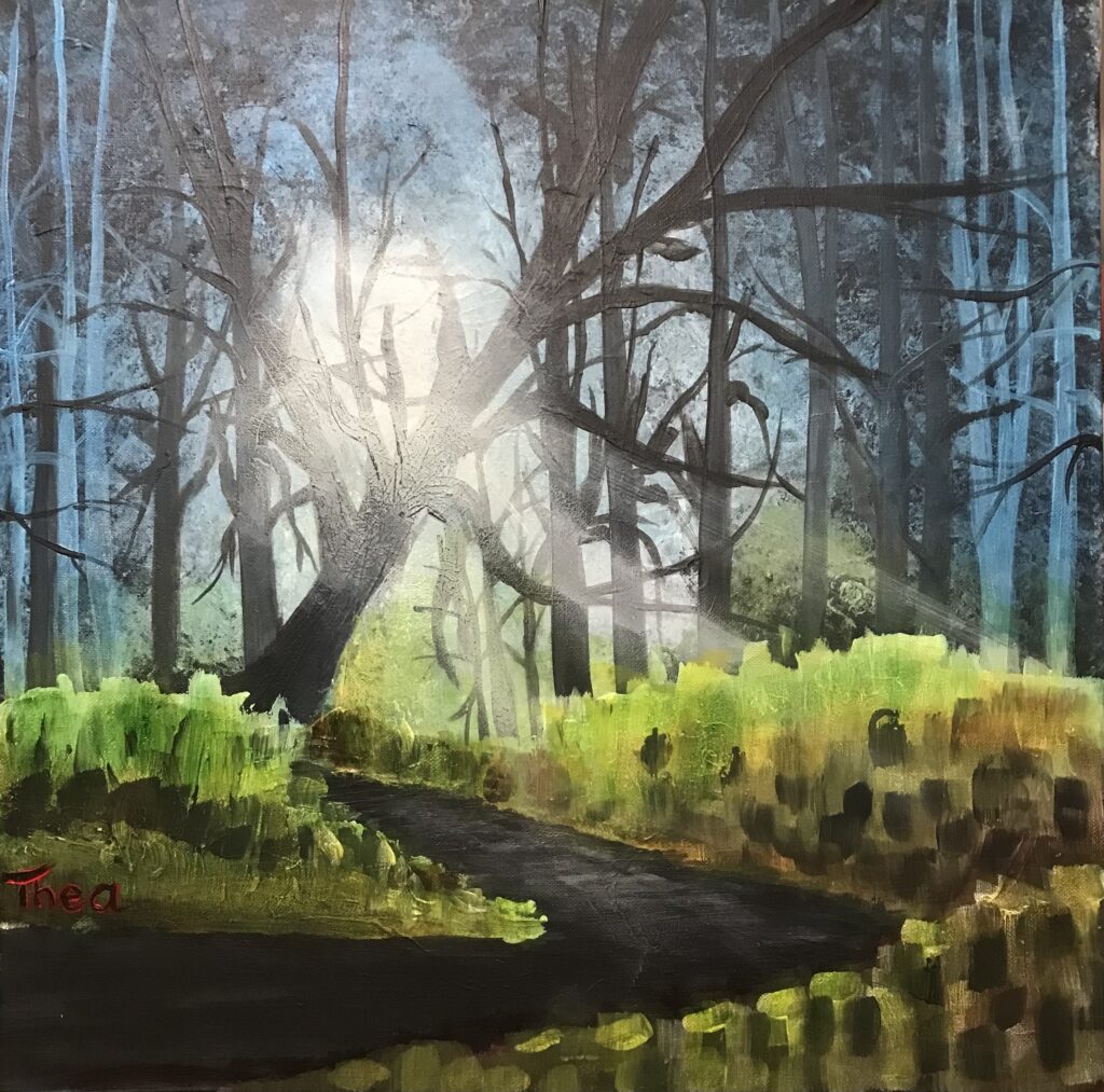 Acrylschilderij bos 50 x 50 cm door Thea