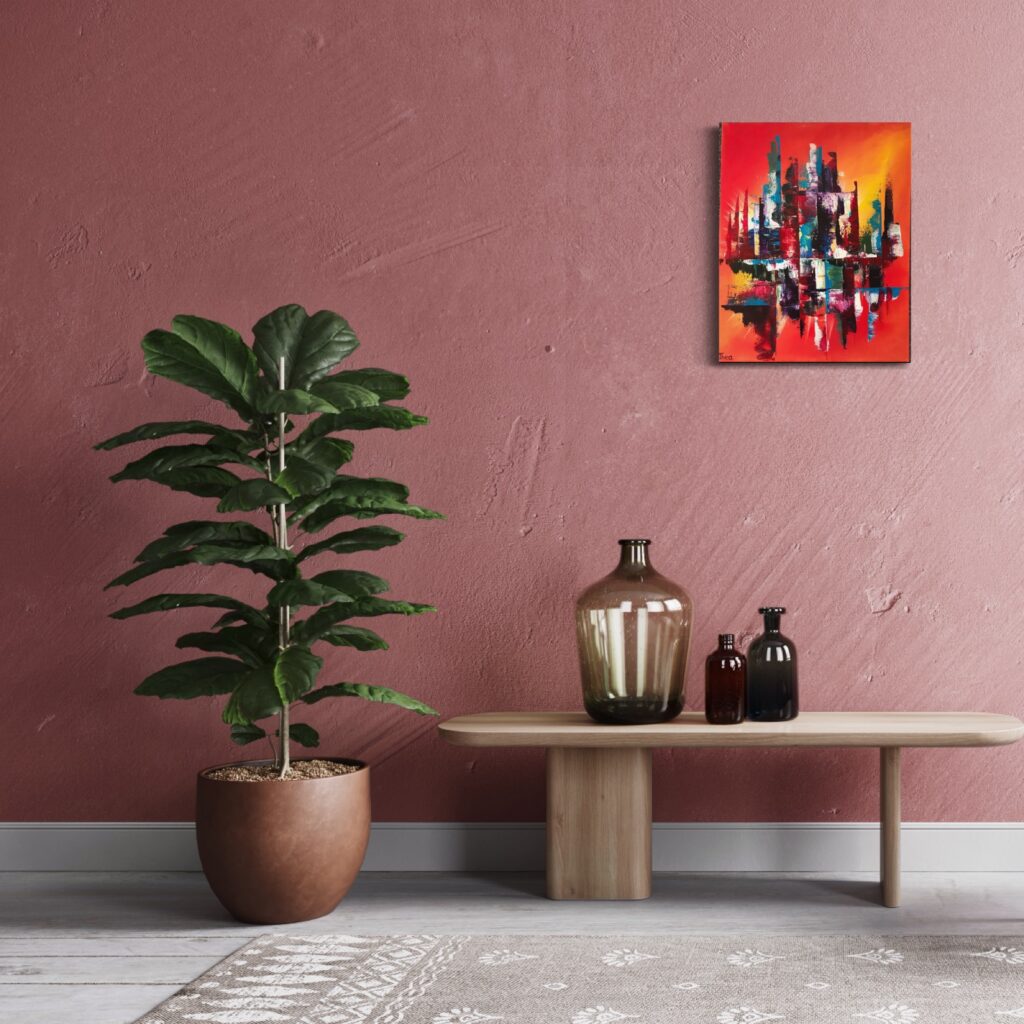 in interieur geplaats acrylschilderij