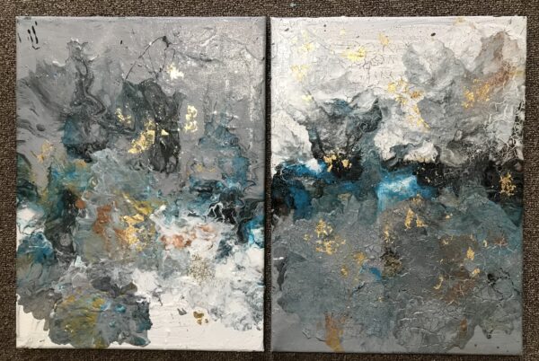 Tweeluik abstract met bladgoudstukjes2x 30 x 40 cm