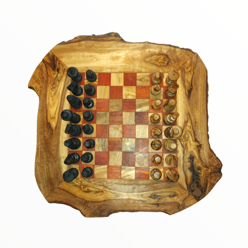 Uitdrukking Elektronisch Aannemelijk Handgemaakte Olijfhouten Rustic Schaakbord met Schaak stukken - Rood 30 cm  (+ Gratis Beeswax ) - Handwerkmarkt