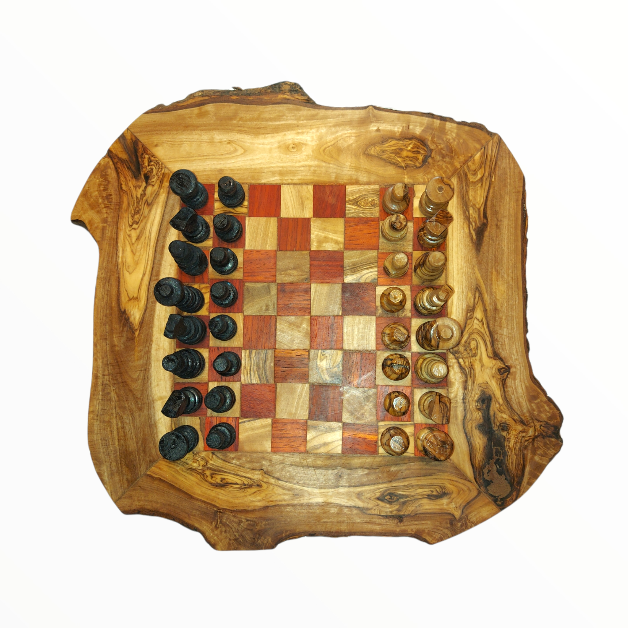 Richtlijnen Baan evolutie Handgemaakte Olijfhouten Rustic Schaakbord met Schaak stukken - Rood 30 cm  (+ Gratis Beeswax ) - Handwerkmarkt