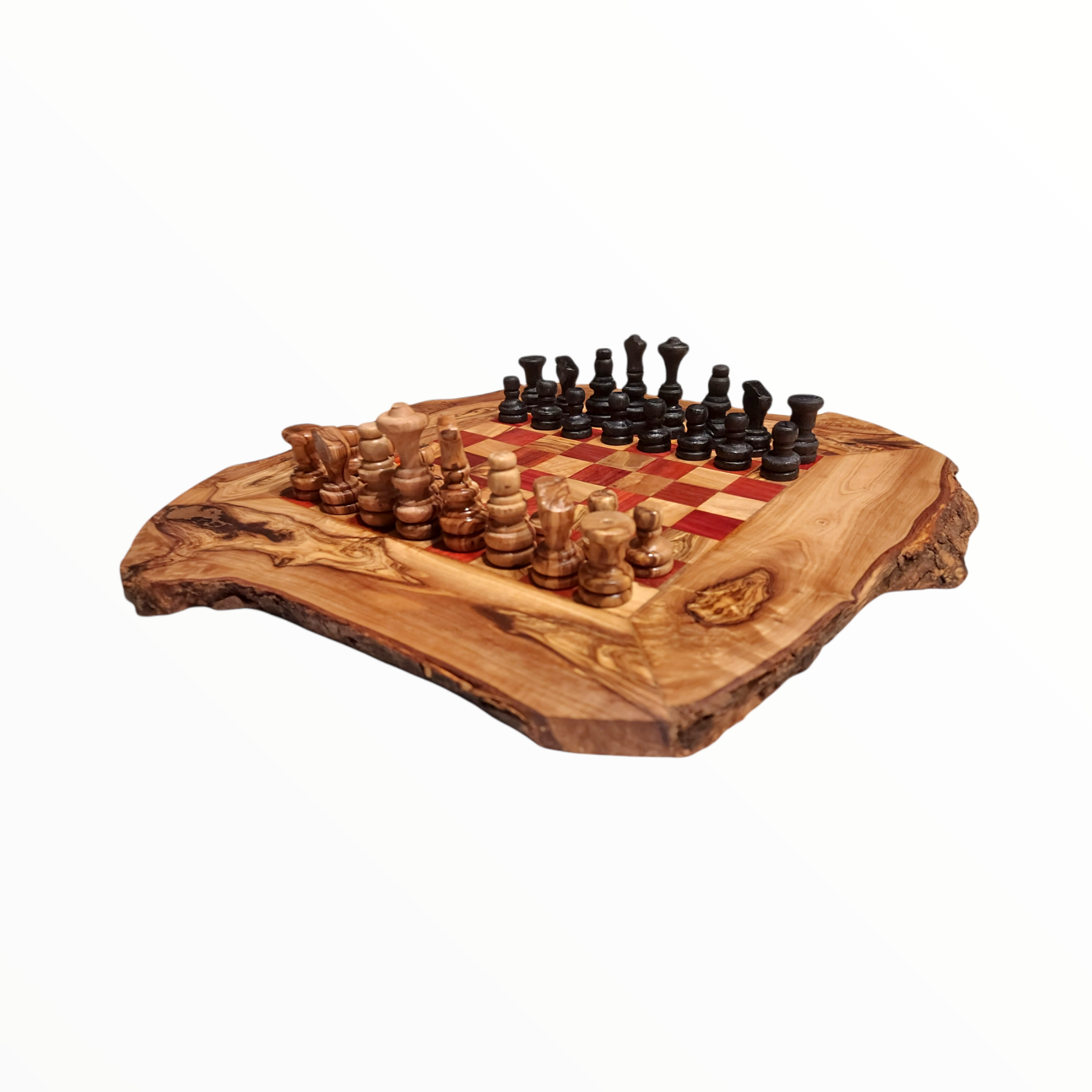 Handgemaakte Olijfhouten Rustic Schaakbord Schaak stukken - Rood 30 cm Gratis Beeswax ) - Handwerkmarkt