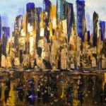 Golden City acrylschilderij 60 x 80 cm met bladgoud