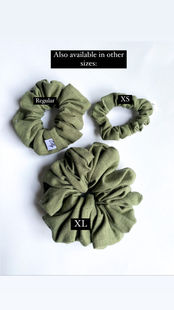 Linnen scrunchies in drie maten XS normaal regulier en Xl