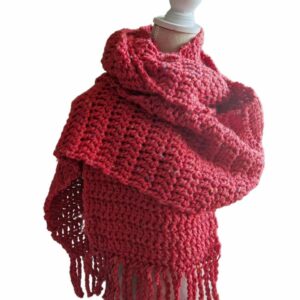 Iris lange sjaal in warm steen rood met gekleurde spikkel - ZETTELen Handwerk Atelier