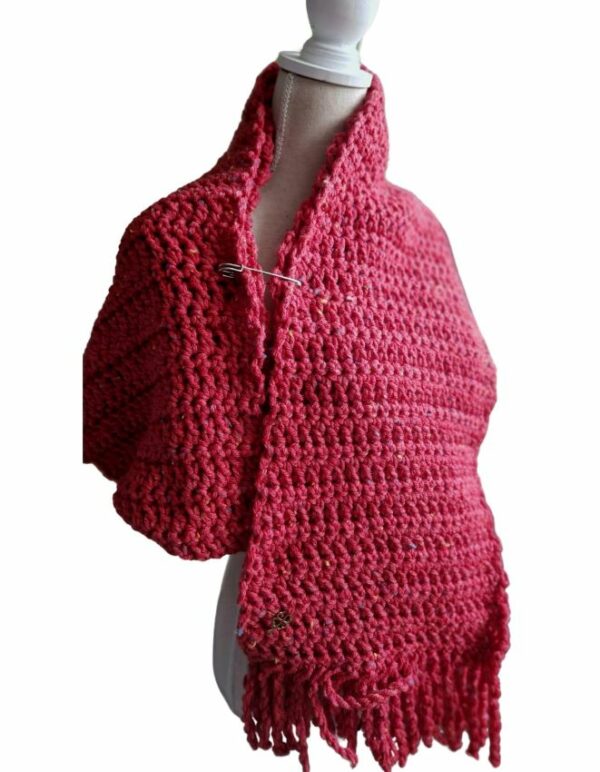 Iris lange sjaal in warm steen rood met gekleurde spikkel - ZETTELen Handwerk Atelier