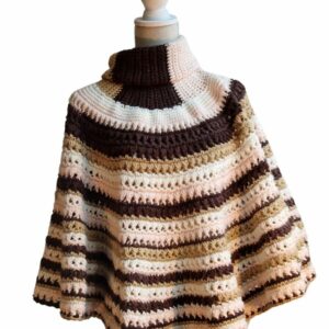 Poncho Hazel in bruin, mokka, licht roze en gebroken wit - ZETTElen Handwerk Atelier