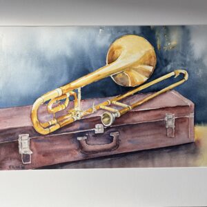 Schuiftrombone aquarelschilderij