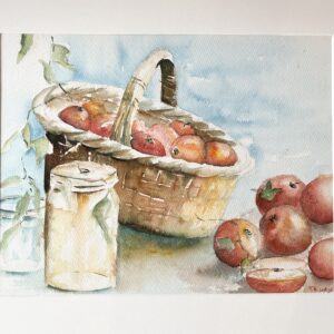 Appeltjes in de mand aquarelschilderij