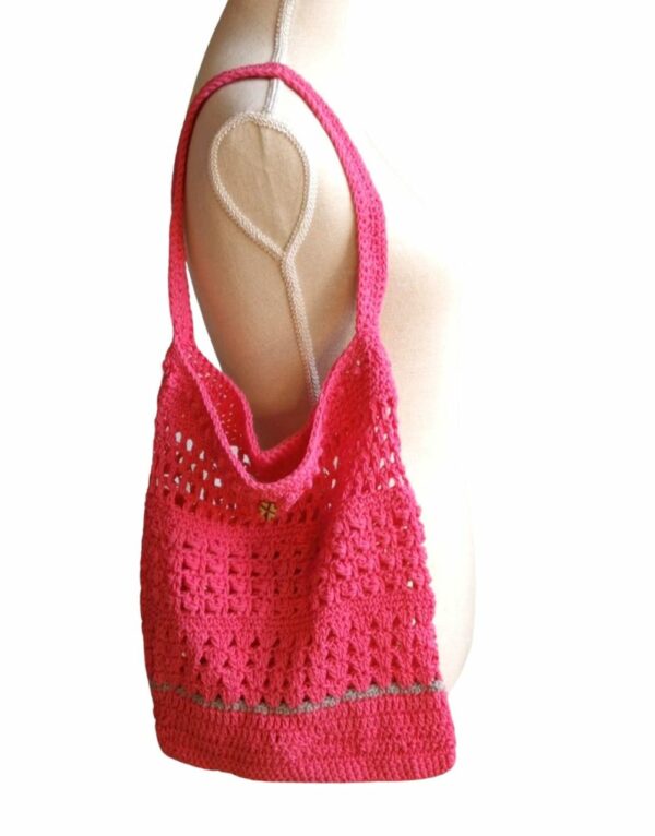 Tas Ditte - roze met grijze streep - ZETTElen Handwerk Atelier