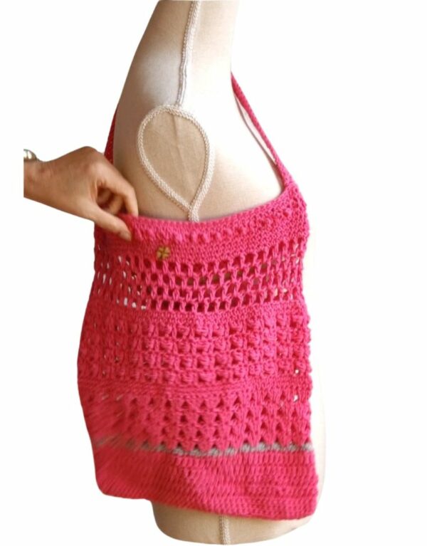 Tas Ditte - roze met grijze streep - ZETTElen Handwerk Atelier