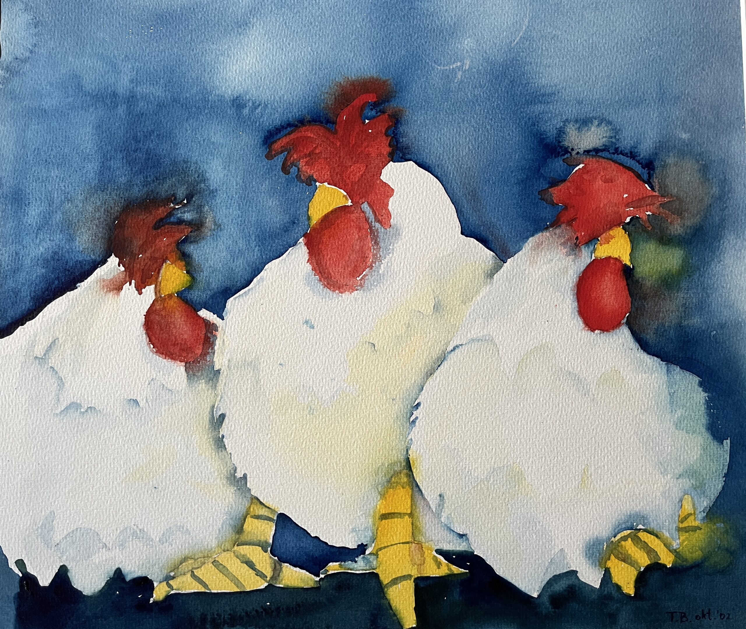 Witte kipjes aquarelschilderij