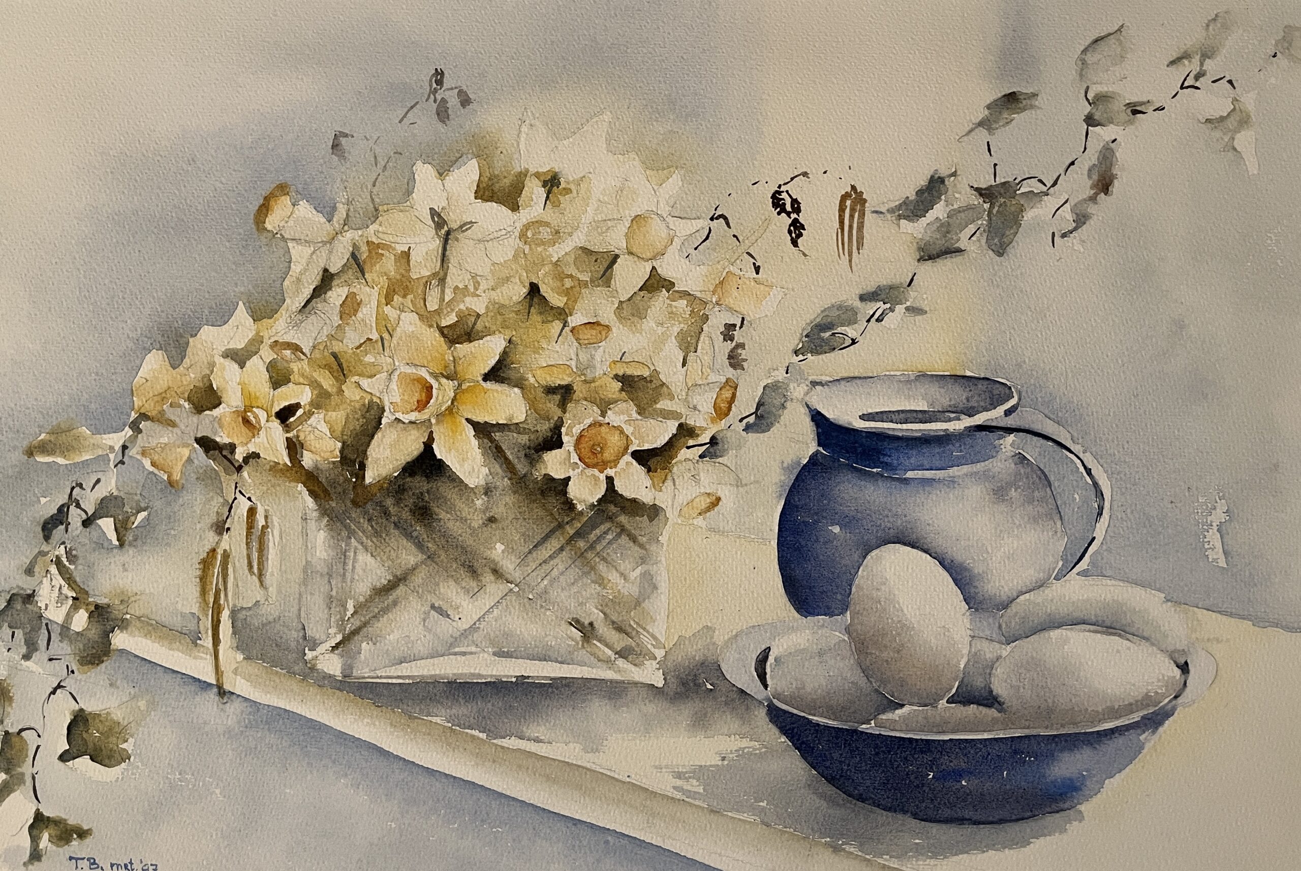 Stilleven met narcissen aquarelschilderij