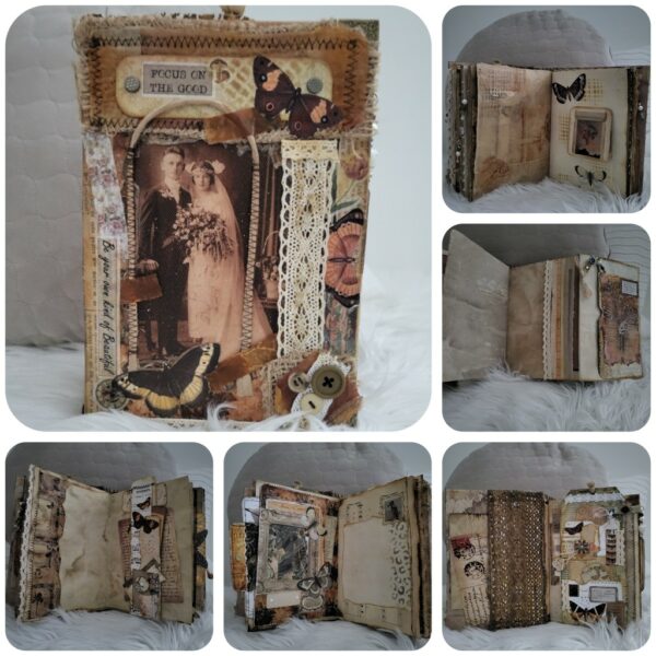 Junk-journal 6, vintage dagboek, koffie kleurig.