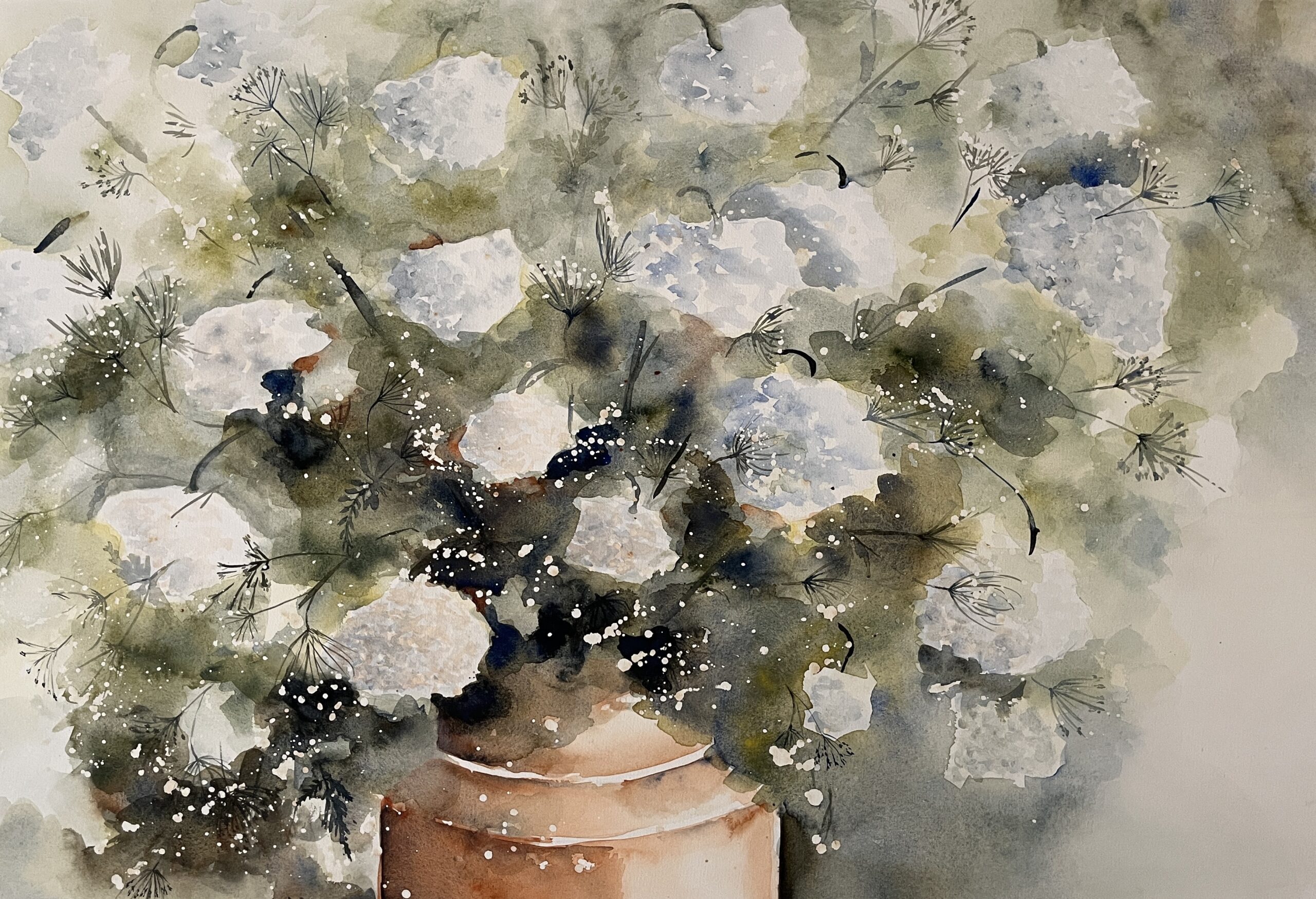 Melkbus met bloemen aquarelschilderij