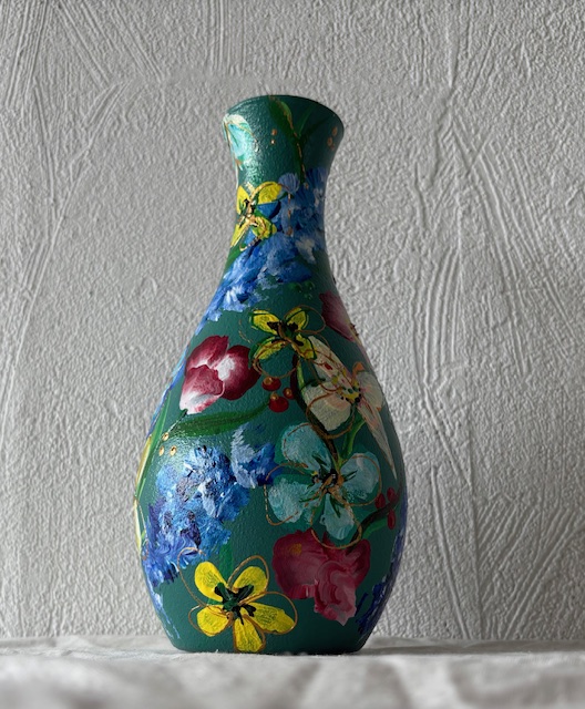 handbeschilderd vaas 24 cm groen