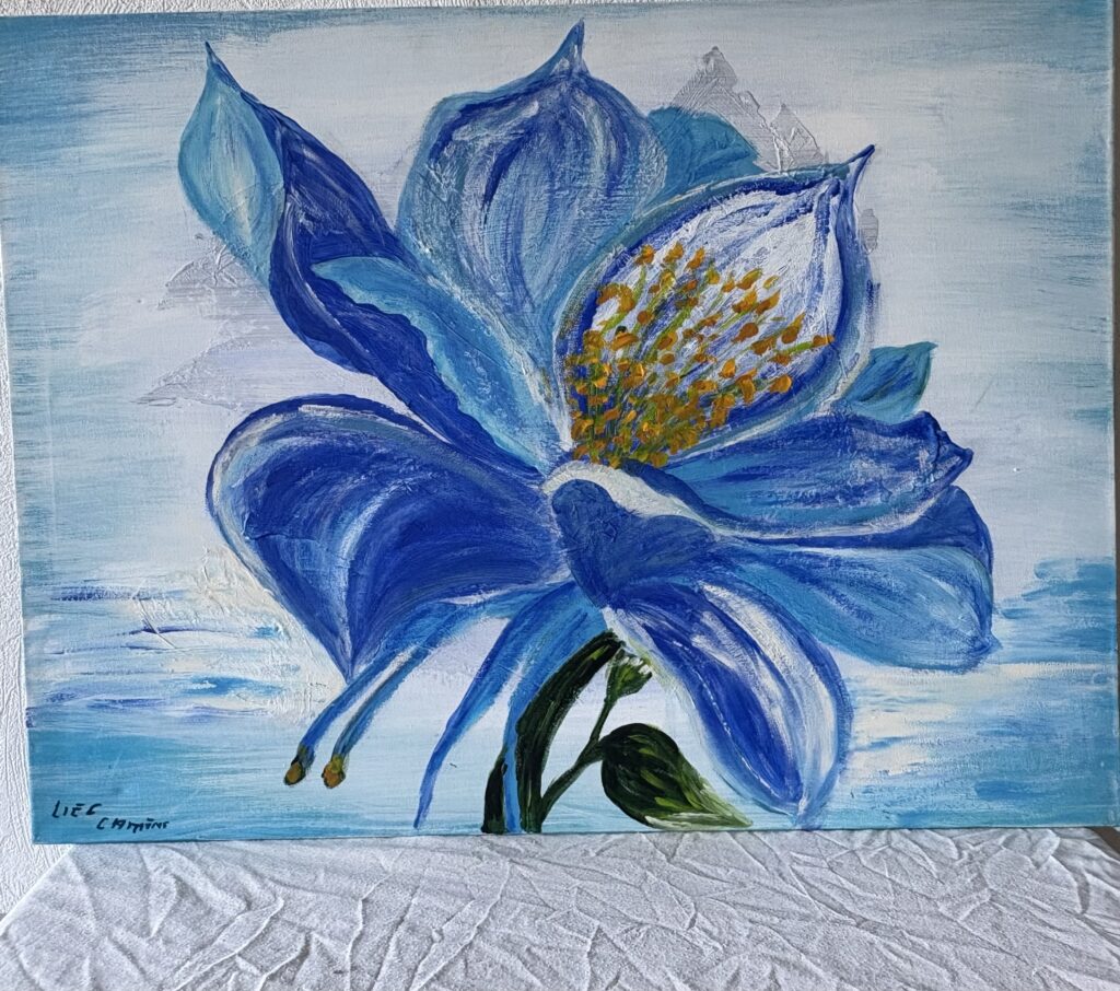 Canvas blauw bloem