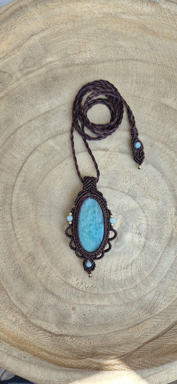 Carin's Macramé bruine ketting met Amazoniet - Afbeelding 3