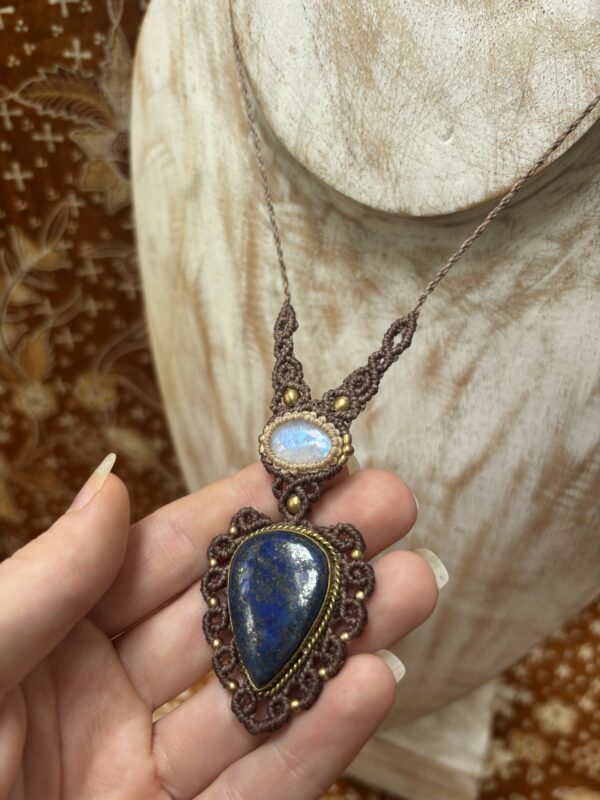 lapis lazuli en regenboogmaansteen ketting. - Afbeelding 2