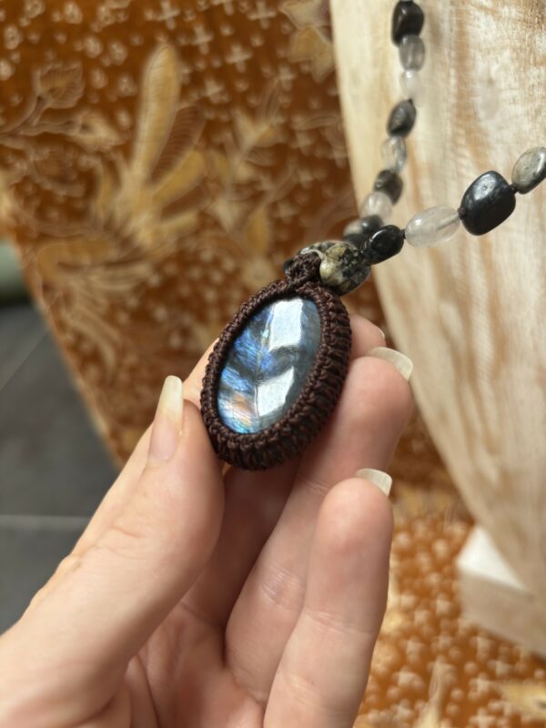 labradoriet hanger met rookkwarts ketting - Afbeelding 3
