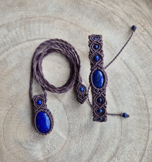 Carin's Macramé Armband en ketting met Lapis Lazuli - Afbeelding 2