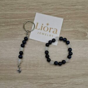 💙🌙 Set Armband & Sleutelhanger – Lapis Lazuli & Maansteen (8mm)