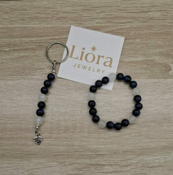 💙🌙 Set Armband & Sleutelhanger – Lapis Lazuli & Maansteen (8mm)