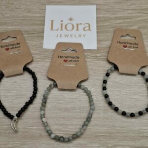 🌙 Armbanden set van 3 – Onyx & Labradoriet (4mm)