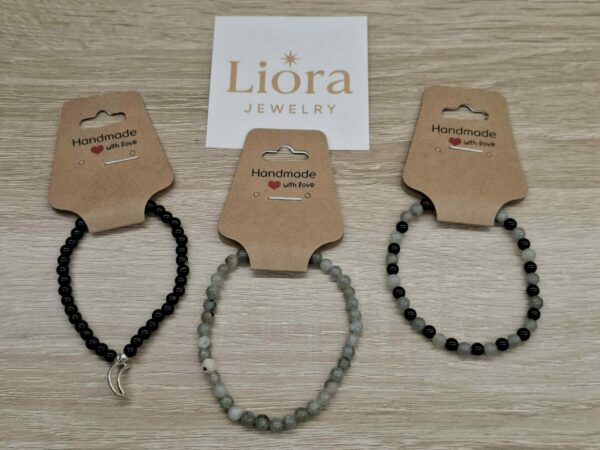 🌙 Armbanden set van 3 – Onyx & Labradoriet (4mm)
