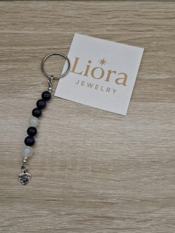 💙🌙 Set Armband & Sleutelhanger – Lapis Lazuli & Maansteen (8mm) - Afbeelding 3
