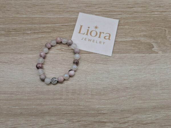 🌸🌙 Set Armband & Sleutelhanger – Roze Opaal & Maansteen (8mm) - Afbeelding 2