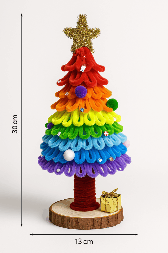 Regenboog kerstboom van chenilledraad – hoogte 30 cm