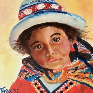 Meisje uit Peru acrylschilderij 30 x 30 cm