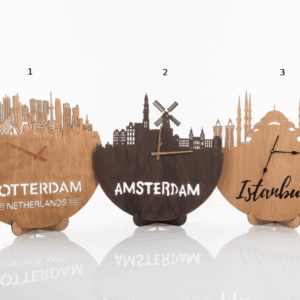 Houten Skyline Wandklok – [Kies jouw Stad] – Ø 580 mm