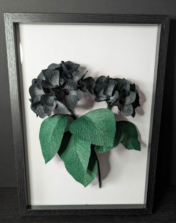 Crêpepapieren hortensia in lijst