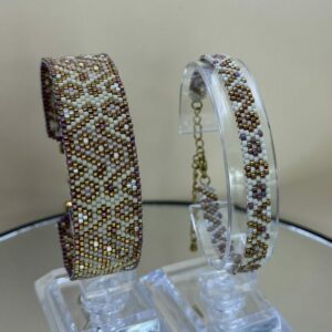 Set van twee handgemaakte armbanden – “Golden Mosaic” – Miyuki Delica krale