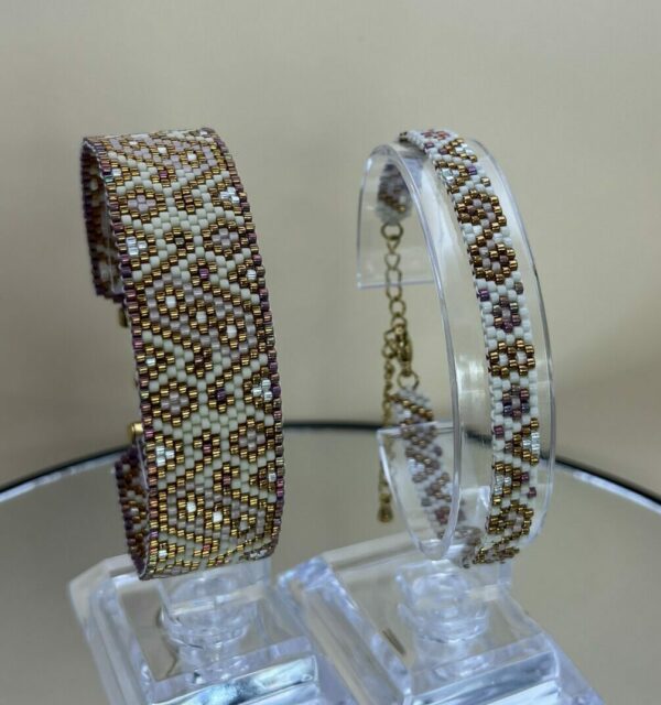 Set van twee handgemaakte armbanden – “Golden Mosaic” – Miyuki Delica krale