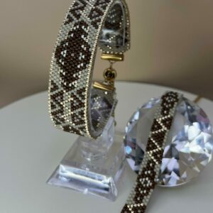 Set van twee handgemaakte armbanden – “Coffee Geometry” – Miyuki Delica kralen