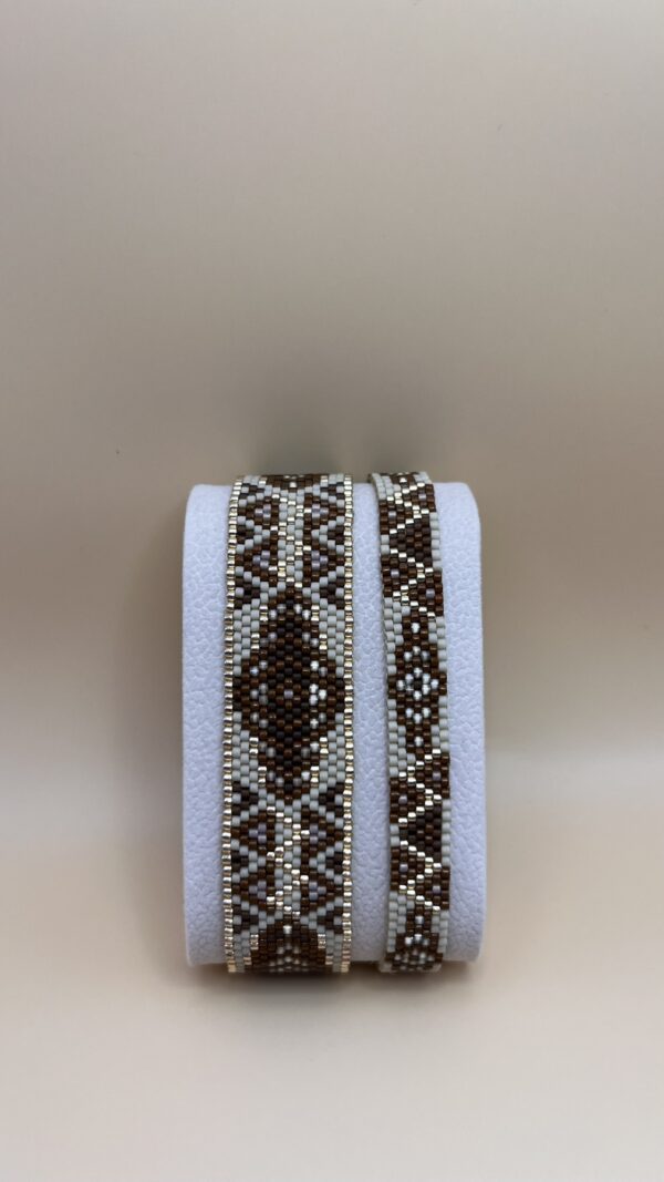 Set van twee handgemaakte armbanden – “Coffee Geometry” – Miyuki Delica kralen - Afbeelding 2