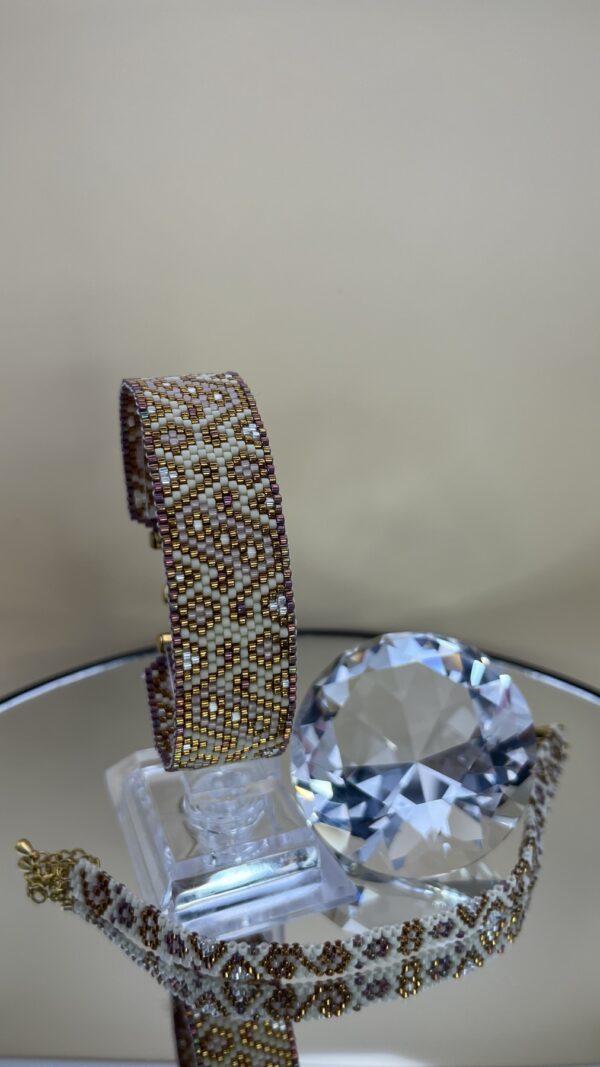 Set van twee handgemaakte armbanden – “Golden Mosaic” – Miyuki Delica krale - Afbeelding 4