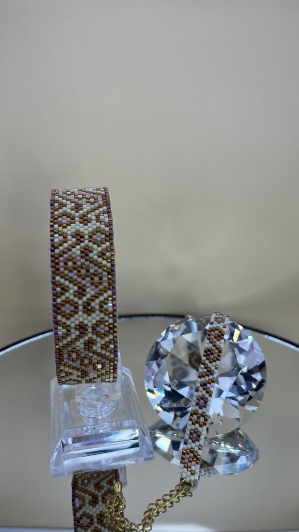 Set van twee handgemaakte armbanden – “Golden Mosaic” – Miyuki Delica krale - Afbeelding 3